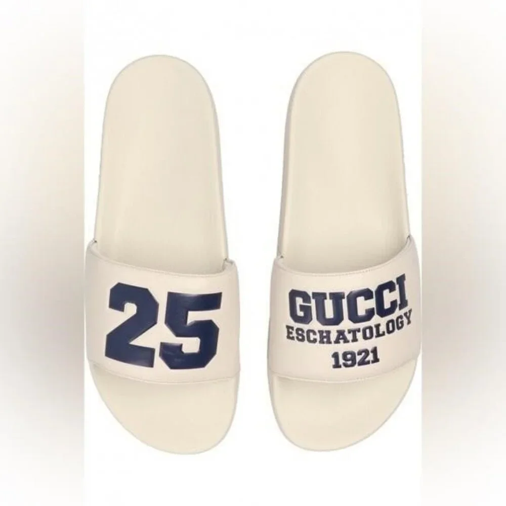 GUCCI 25 Authentic LEATHER SLIDES Men 7 can fit Women 8 Or 85